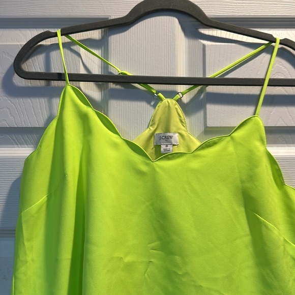 J Crew Neon Yellow Scalloped Satin Tank Top 6 - Picture 3 of 6